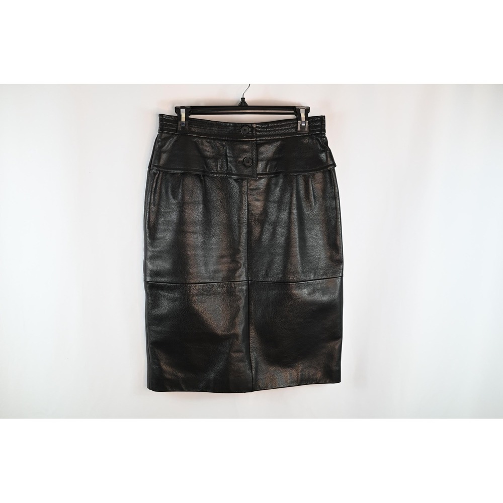 Vintage Smile Leather Black Skirt Made in Italy High Waisted Pencil Size 46